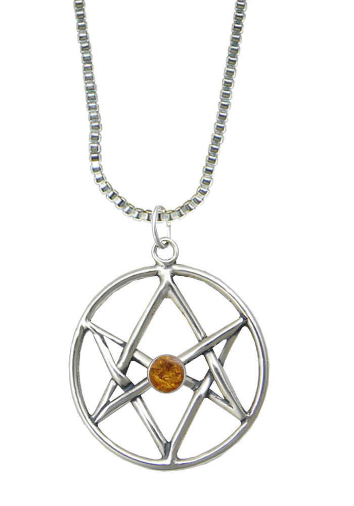 Sterling Silver Unicursal Hexagram Pendant With Amber